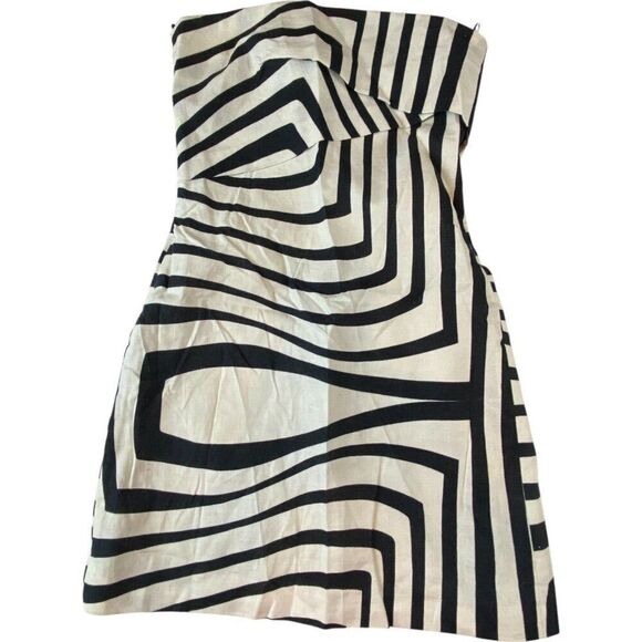 Zara Womens Dress XS Black White Linen Zebra Print Strapless 3297/441 NWT - Picture 2 of 7